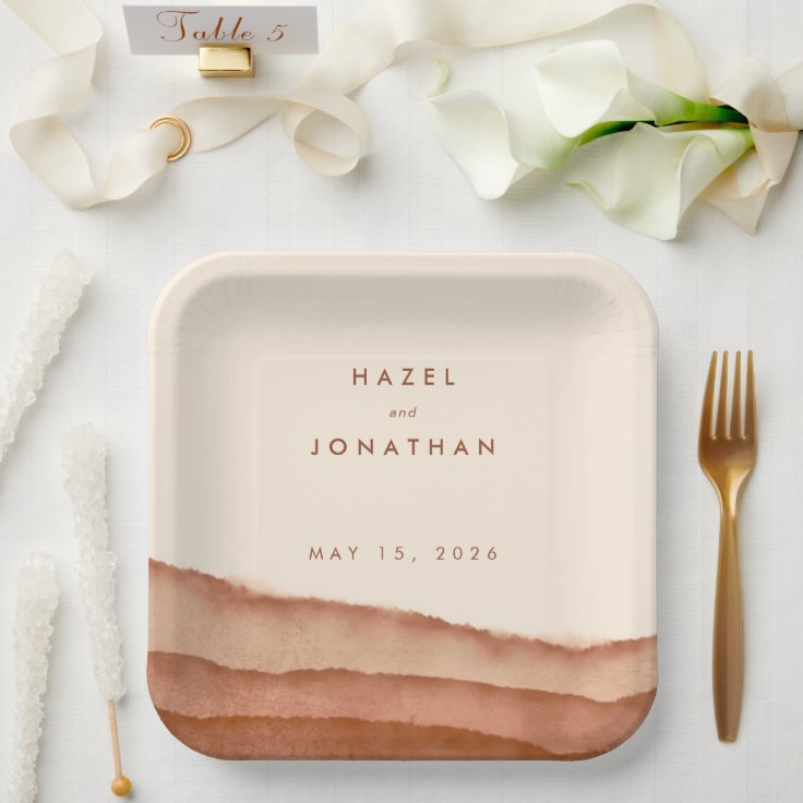 Terracotta Ombre Minimalist Boho Wedding Paper Plates Zazzle