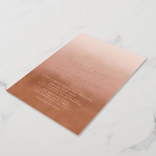 Terracotta Ombre Minimalist Boho Wedding Rose Gold Foil Invitation