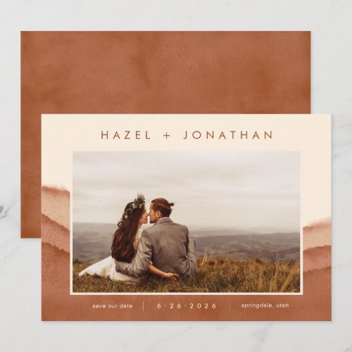 Terracotta Ombre | Minimalist Photo Save the Date Announcement