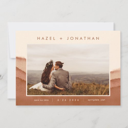 Terracotta Ombre  Minimalist Photo Save the Date  Announcement