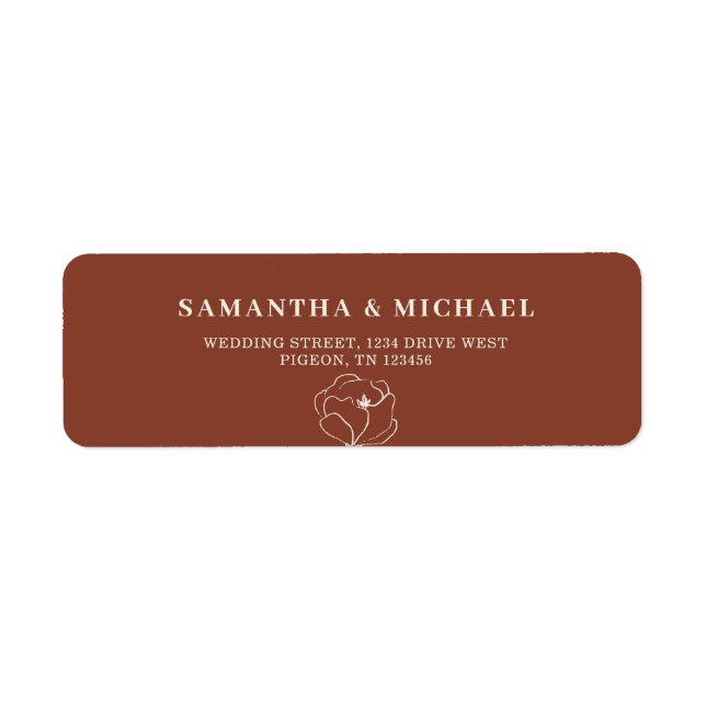 Terracotta Open Flower New Weds Wedding address Label (Front)