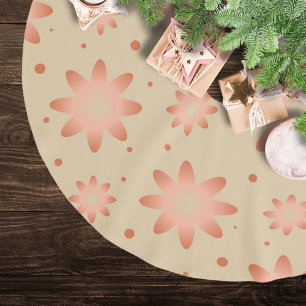 Terracotta orange and sand beige delicate daisy brushed polyester tree skirt