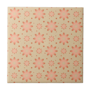 Terracotta orange and sand beige delicate daisy ceramic tile