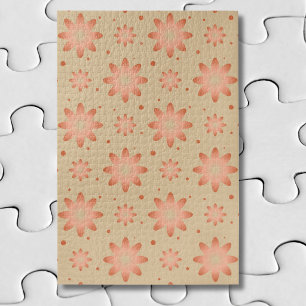 Terracotta orange and sand beige delicate daisy jigsaw puzzle