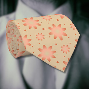 Terracotta orange and sand beige delicate daisy neck tie