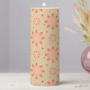 Terracotta orange and sand beige delicate daisy pillar candle