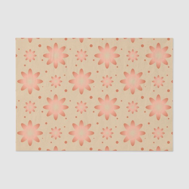 Terracotta orange and sand beige delicate daisy tissue paper (Front)
