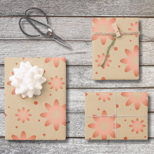 Terracotta orange and sand beige delicate daisy wrapping paper sheets