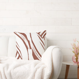 Terracotta Orange and White Curvy Stripes Boho Throw Pillow