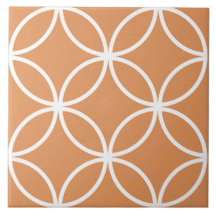 Terracotta orange and white petals circle diamond ceramic tile