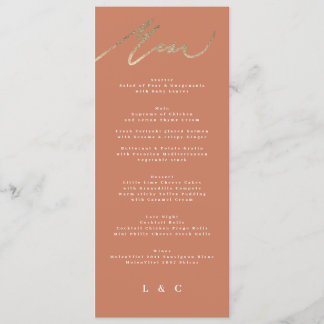 Terracotta Orange Elegant Boho Gold Wedding Menu