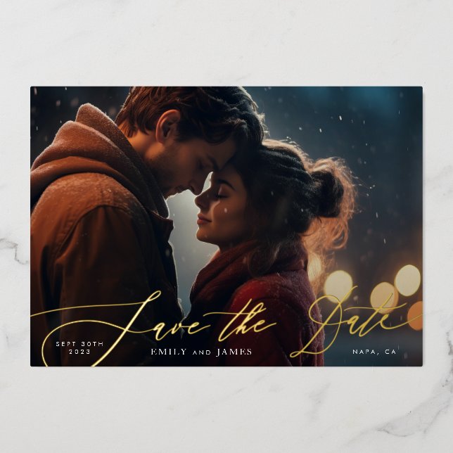 Terracotta Orange Elegant Boho Gold Wedding Photo Foil Invitation (Front)