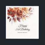 Terracotta Orange Fall Flowers 21st Birthday Napkins<br><div class="desc">Elegant terracotta orange watercolor flowers create a bold floral statement on this fall floral custom birthday napkin.</div>