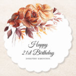 Terracotta Orange Fall Flowers 21st Birthday Paper Coaster<br><div class="desc">Elegant terracotta orange watercolor flowers create a bold floral statement on this fall floral custom birthday coaster.</div>