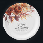Terracotta Orange Fall Flowers 21st Birthday Paper Plates<br><div class="desc">Elegant terracotta orange watercolor flowers create a bold floral statement on this fall floral custom birthday paper plate.</div>