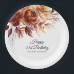 Terracotta Orange Fall Flowers 21st Birthday Paper Plates<br><div class="desc">Elegant terracotta orange watercolor flowers create a bold floral statement on this fall floral custom birthday paper plate.</div>
