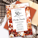 Terracotta Orange Fall Flowers 50th Birthday Invitation<br><div class="desc">Elegant terracotta orange watercolor flowers create a bold floral frame on this fall floral birthday invitation. A simple script gives it a modern vibe.</div>