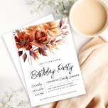 Terracotta Orange Fall Flowers 60th Birthday Invitation<br><div class="desc">Elegant terracotta orange watercolor flowers create a bold floral arrangement across the top of this birthday invitation. A simple script gives it a modern vibe.</div>