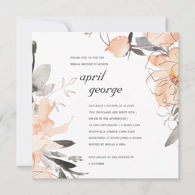 TERRACOTTA ORANGE  FLORAL BRIDAL SHOWER INVITE (Front)