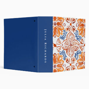 Terracotta orange floral design  3 ring binder
