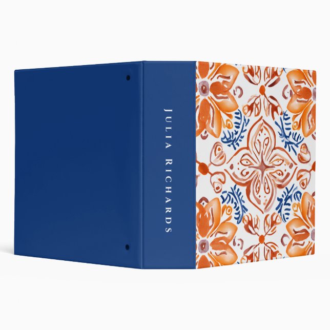 Terracotta orange floral design  3 ring binder (Background)