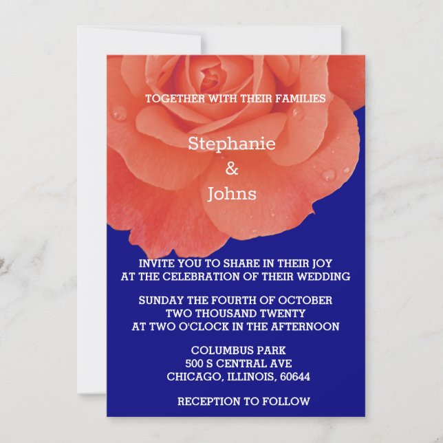 Terracotta Orange Floral Navy Blue Boho Wedding Invitation (Front)