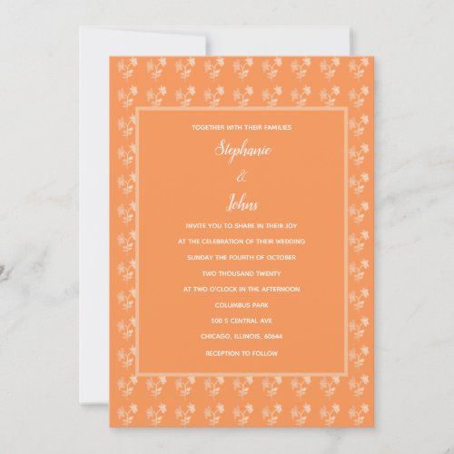 Terracotta Orange Floral Pattern Colorful Wedding Invitation
