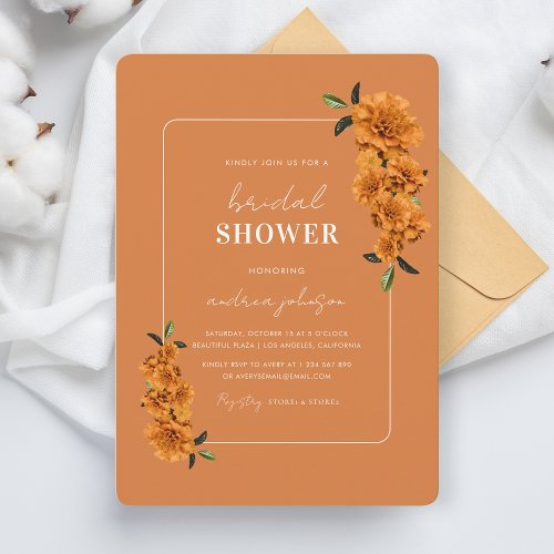 Terracotta  Orange Floral Summer Bridal Shower Invitation