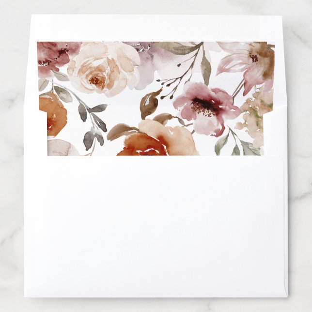Terracotta Orange Floral Wedding Envelope Liner (In Envelope)