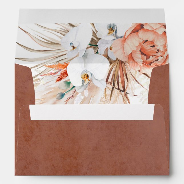 Terracotta Orange Flowers Pampas Grass Elegant  Envelope (Back (Bottom))