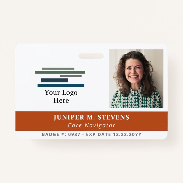 Terracotta Orange Logo & Photo Employee ID Badge (Front)