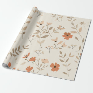 Terracotta Orange Peach Wildflower Feminine Boho Wrapping Paper