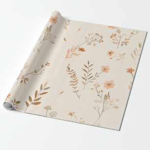 Terracotta Orange Peach Wildflower Feminine Boho Wrapping Paper