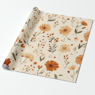 Terracotta Orange Peach Wildflower Feminine Boho Wrapping Paper