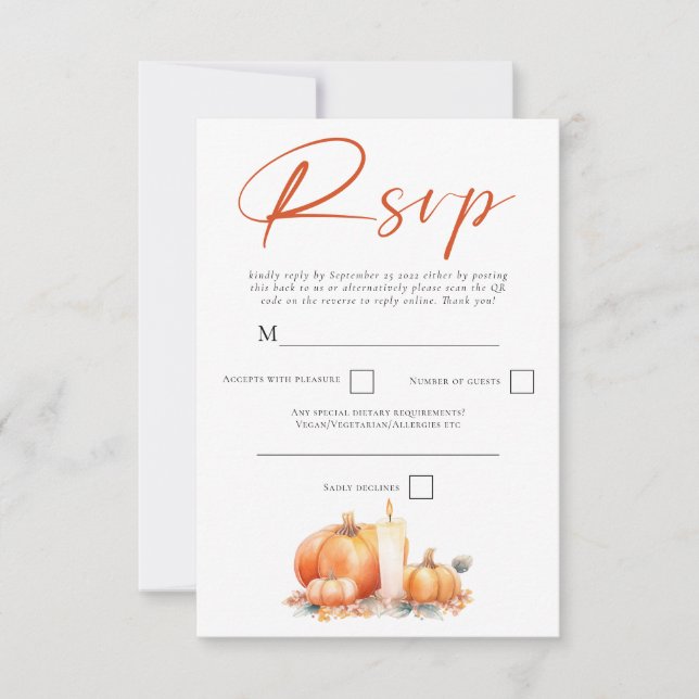 Terracotta Orange Pumpkins Fall Candle QR Code RSVP Card (Front)