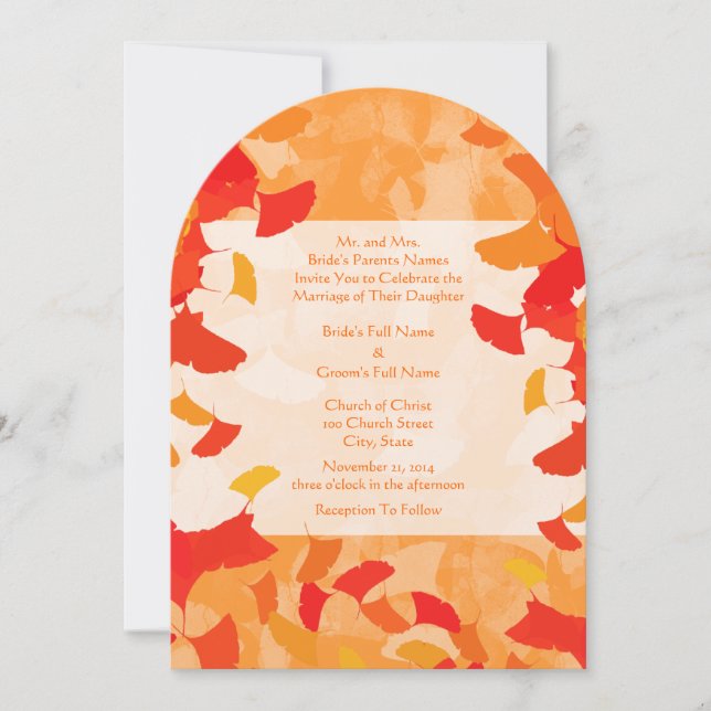 Terracotta Orange Red Fall Ginkgo Leaves Wedding  Invitation (Front)