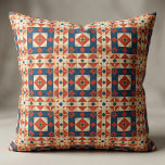 Terracotta Orange Slate Blue Geometric Moroccan Fabric