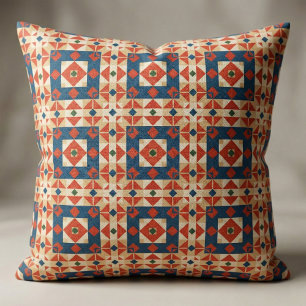 Terracotta Orange Slate Blue Geometric Moroccan Fabric