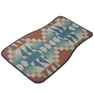 Terracotta Orange Taupe Brown Teal Blue Tribal Art Car Floor Mat