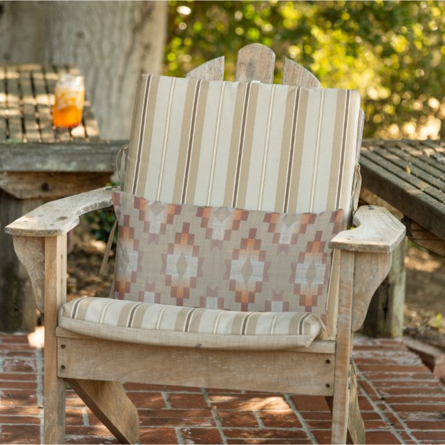 Terracotta Orange Taupe Rust Brown Gray Tribal Art Lumbar Pillow (Chair)
