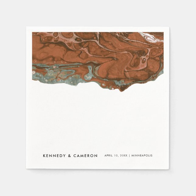 Terracotta Orange & Teal Minimalist Marble Napkins (Front)