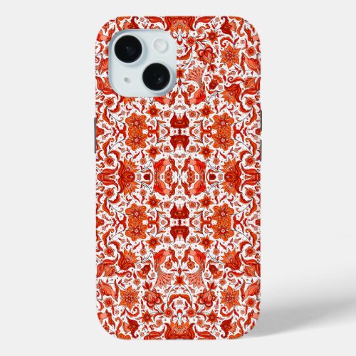 TERRACOTTA ORANGE VINTAGE TROPICAL FOLK ART PRINT iPhone 15 CASE