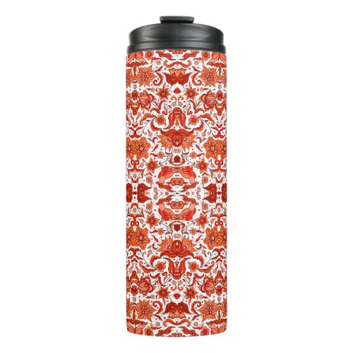 TERRACOTTA ORANGE VINTAGE TROPICAL FOLK ART THERMAL TUMBLER