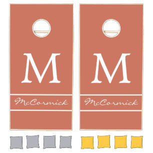 Terracotta Orange Wedding Script Monogram Name Cornhole Set