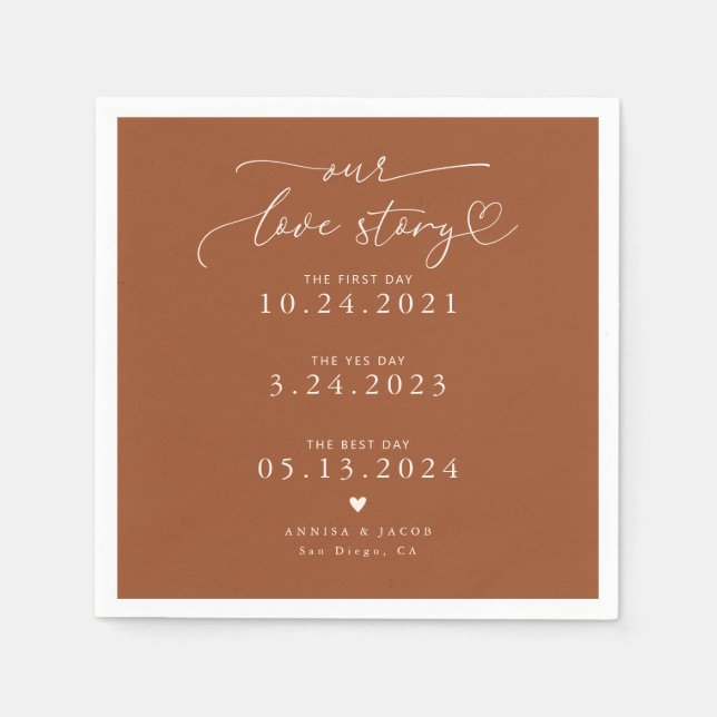Terracotta Our Love Story Elegant Script Wedding Napkins (Front)