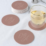 Terracotta | Oversized Script Monogram Wedding Round Paper Coaster<br><div class="desc">A beautiful typography based wedding coaster featuring your initials in tone on tone terracotta oversized script lettering. Personalize with your initials,  then use the Design Tool to adjust size and positioning to create your custom monogram.</div>