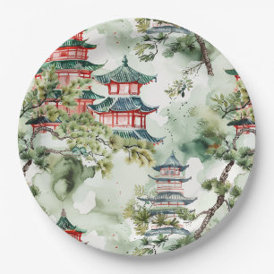 Terracotta Pagoda Architectural Botanical Paper Plates