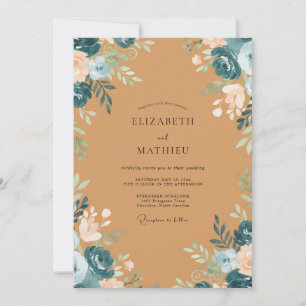 Terracotta Painted Blossom Wedding Invitation