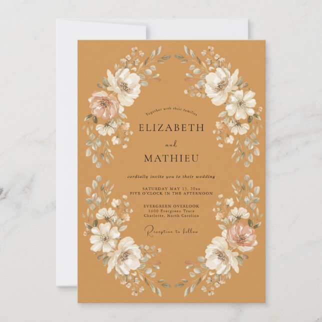 Terracotta Painterly Bloom Wedding Invitation (Front)