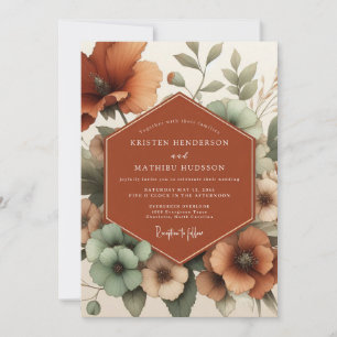 Terracotta Painterly Poppy Wedding Invitation